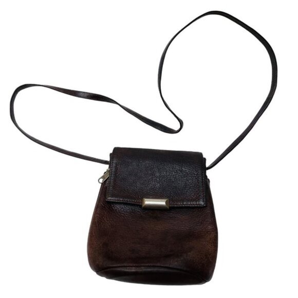 Libaire Brown Leather Mini Crossbody Bag Vintage Silver Hardware Pockets Flap - Picture 1 of 9